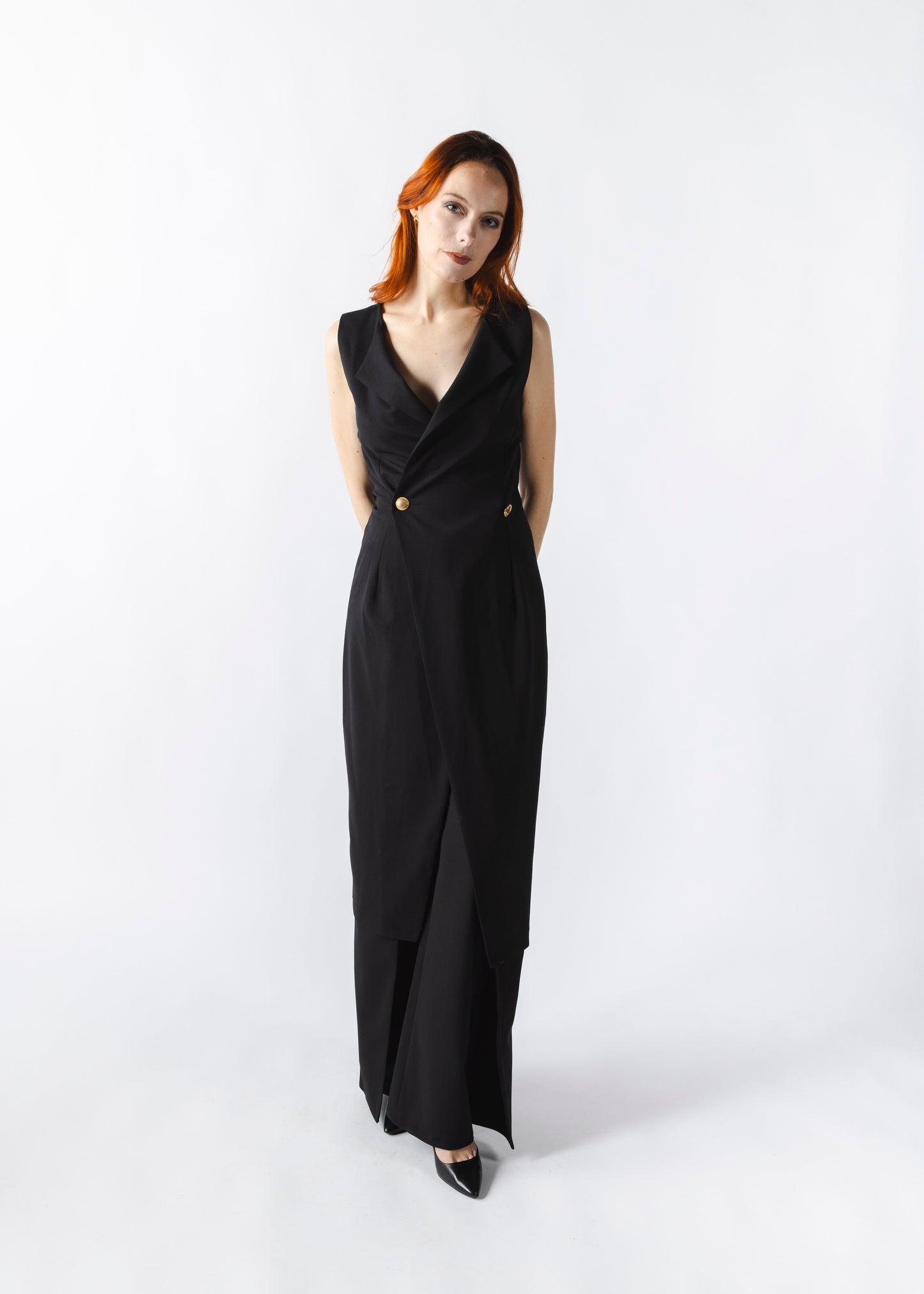 L’ABSOLUE : Tailleur Robe-Pantalon Structuré Noir pour Femme