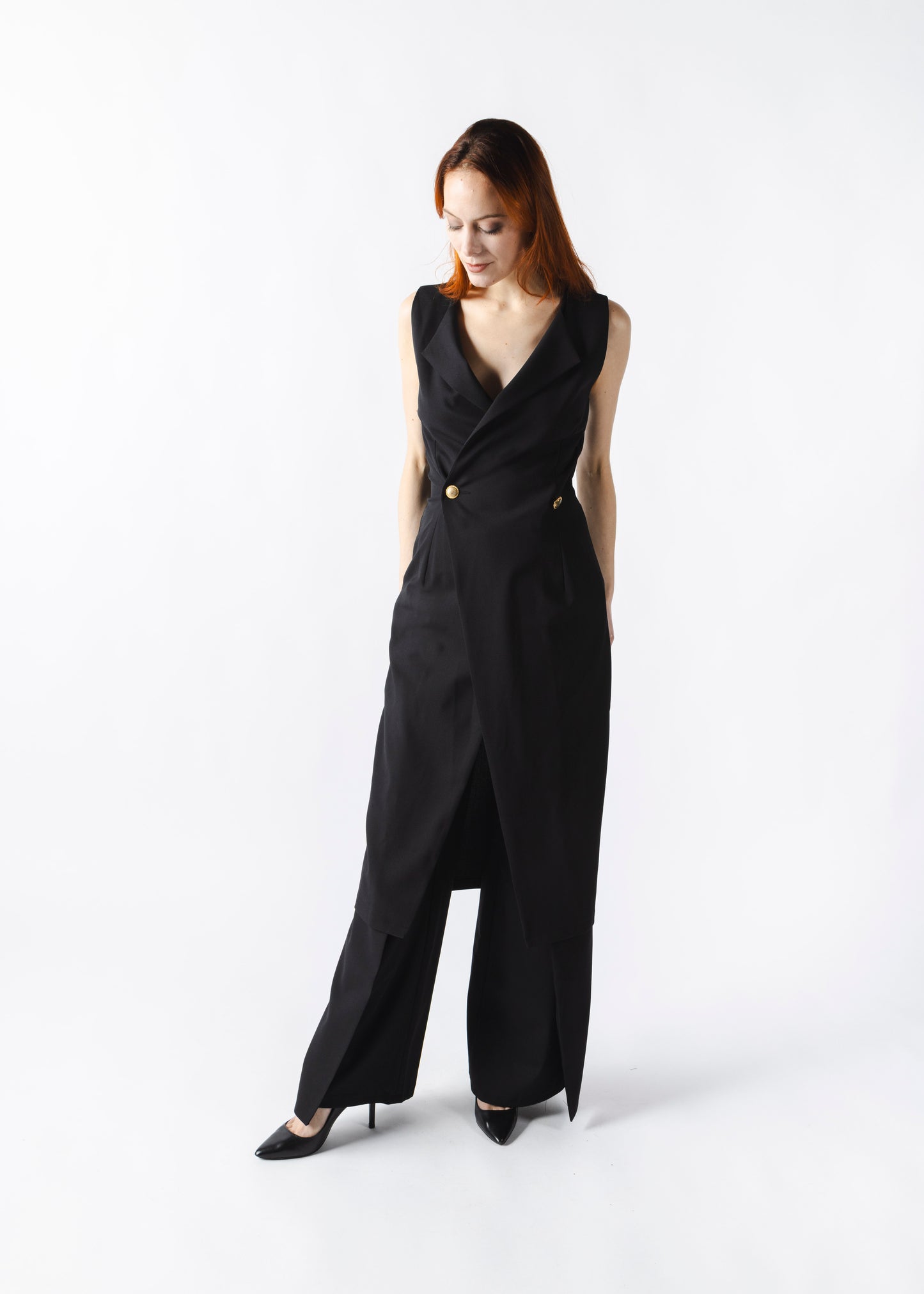 L’ABSOLUE : Tailleur Robe-Pantalon Structuré Noir pour Femme